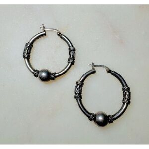 Elegant Silver Hoop Earrings with Beaded Accents